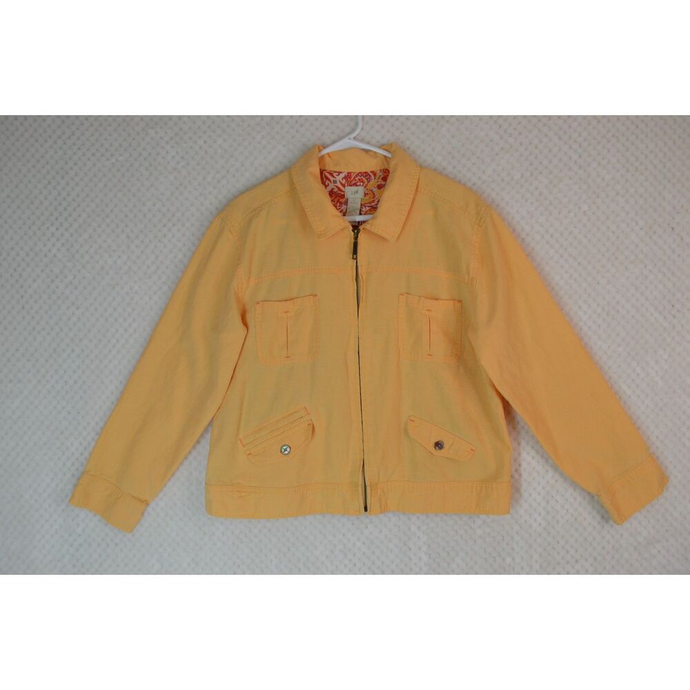 J.Jill Women's Large Petite Linen Blend Yellow Full Zip Paisley Lined Jacket